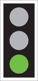 GREEN means you may go on if the way is clear. Take special care if you intend to turn left or right and give way to pedestrians who are crossing